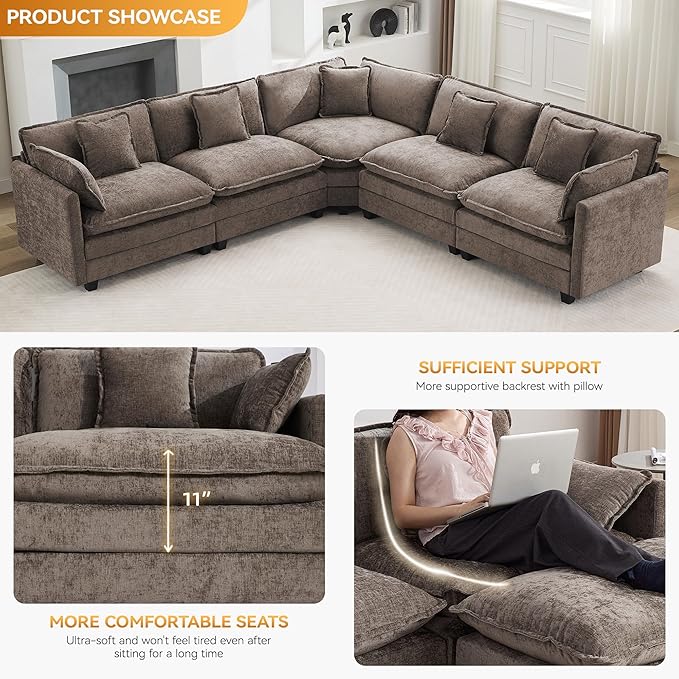 113'' V Shaped Cloud Sectional Sofa, Oversized Deep Seat Couches