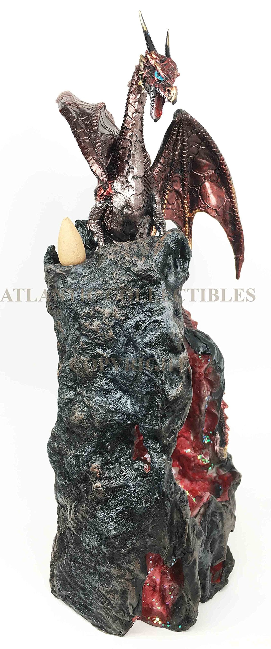 Ebros Red Ember Sapphire Quartz Dragon On Gemstone Geode Cave Mountain Statue 13" Tall with Backflow Incense Burner and Colorful LED Light Crystals Feature Fantasy Dungeons Dragons Decor Figurine