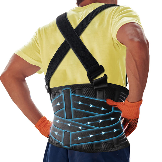 DARLIS Work Back Brace with Removable Suspender Straps, Posture Corrector Protector for Heavy Lifting Safety, Back Support Belt for Men Women in Construction, Moving, Warehouse Job M(33.5"-39.5)