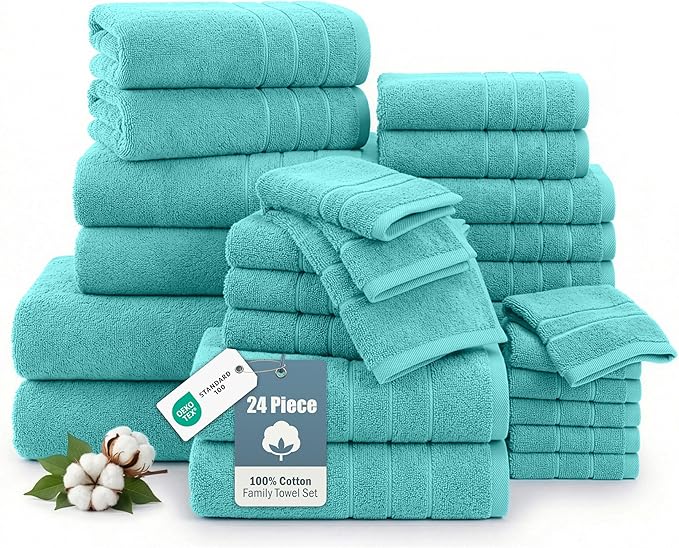 24-Piece Towels for Bathroom – 100% Cotton Towel sets, 2 Bath Sheets, 2 Bath