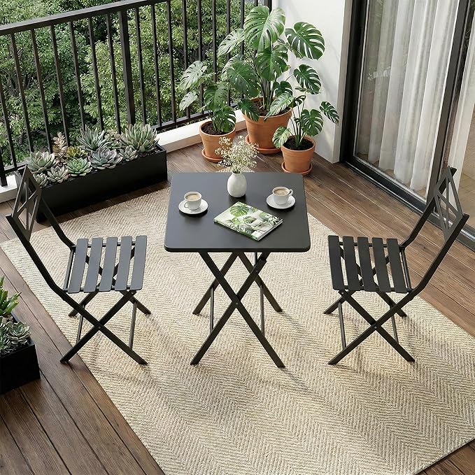 GarveeLife 3 Piece Outdoor Bistro Set, All Metal Patio Table and Chairs Set