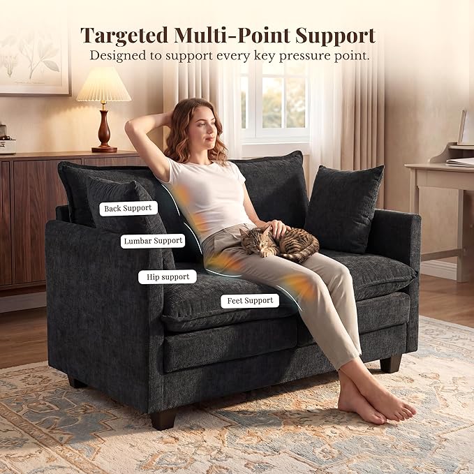 Loveseat Sofa with Cloud 3-Layer Cushion & 27" Deep Seat, Modern Small Couch