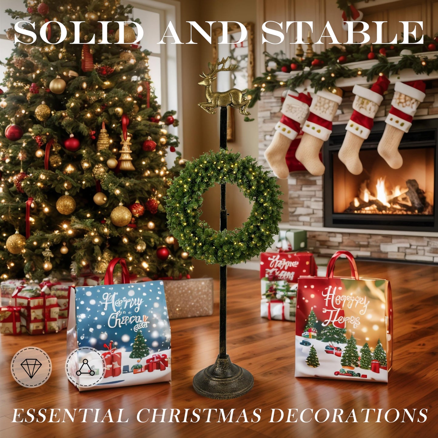Linton Arts Adjustable Cast Iron Reindeer Wreath Stand – Front Door Wreath Hanger & Display Hook,Wreath Stands for Display, Hats & Ornaments, Christmas Holiday Doorway Decor【wreath stand】