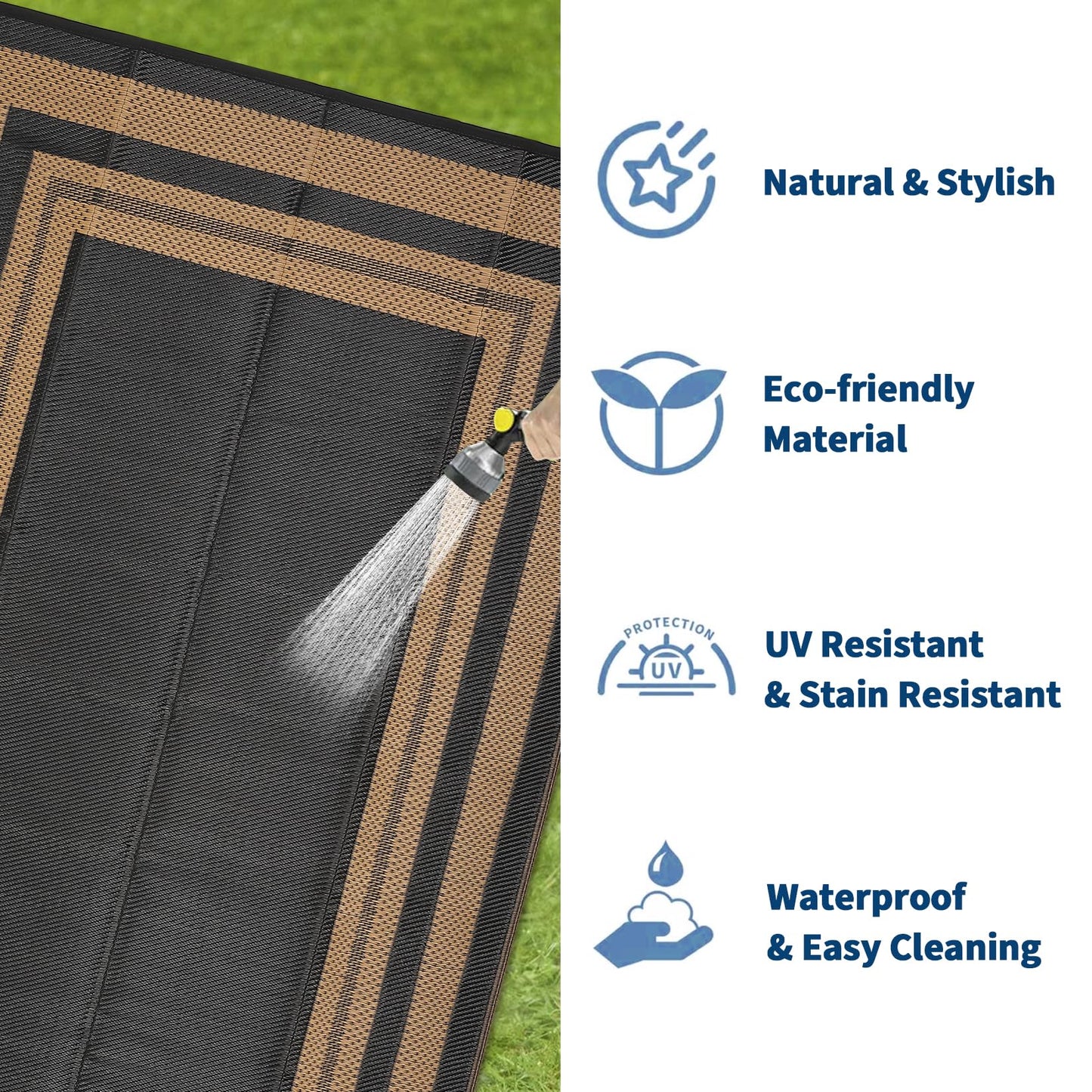 Garvee Outdoor Rug 9x18 Outdoor Patio Rug Reversible Plastic Straw Rugs Waterproof Foldable Mat Easy Clean Lightweight Carpet for Backyard Camping Porch RV Beach Balcony Deck Picnic Panel Brown
