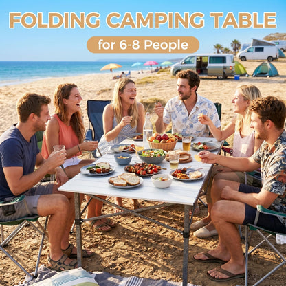 KingCamp Aluminum Camping Table Foldable, Large 53.5" Roll Up Camp Table Folding Seamless Tabletop Heavy Duty Duck Hunting Camping Tables Metal Portable Outdoor Collapsible for RV BBQ Picnic Hunting