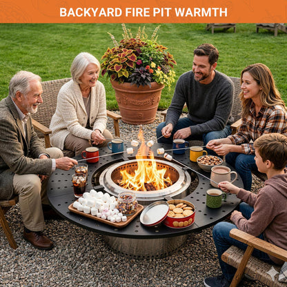 onlyfire Direct Mount Tabletop for Solo Stove Bonfire 19.5 inch Fire Pit, 40 inch Round Heat-Resistant Surround Tray, 4-Piece Modular Patio Snack Table for Drinks & Food, Solo Stove Accessories