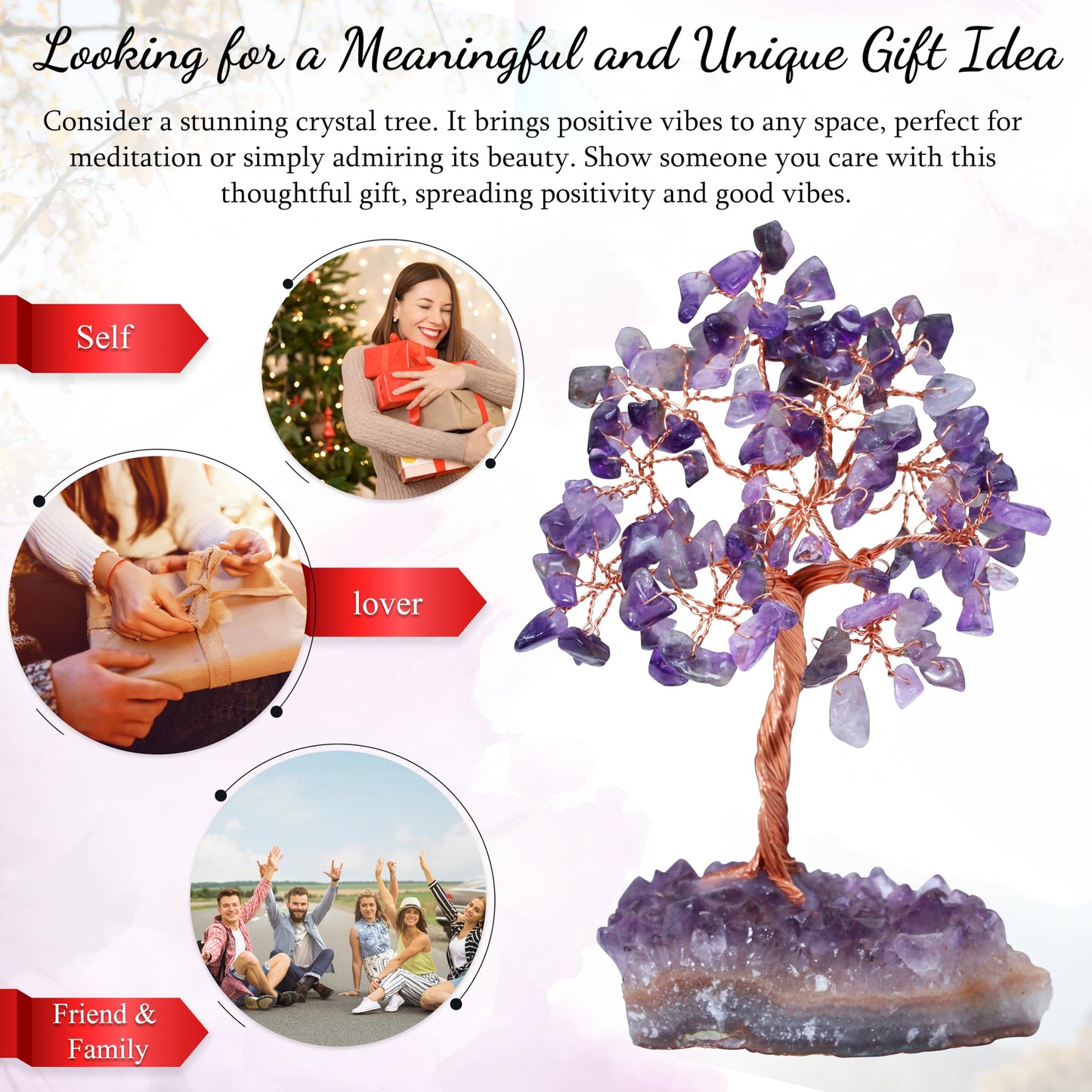 Crocon® Amethyst Crystals Tree with Cluster Base Tree of Life, Birthday Gifts for Women, Men Decor for Shelf, Sister Gift, Birthday Gifts for Mom, Cute Home Office Decor Purple Housewarming Present