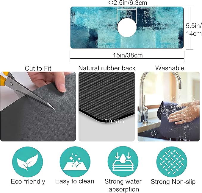 Kitchen Sink Splash Guard Faucet Mat Super Absorbent Fast Drying Mat Sink