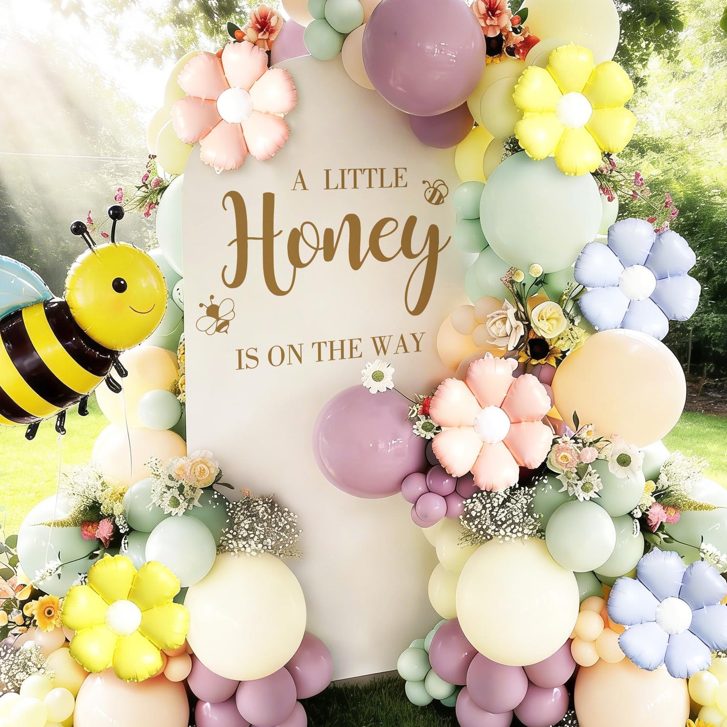 A Little Honey is on The Way Wall Decal,Bee Them Welcome Baby Shower Decor,Gender Reveal Balloon Arch Backdrop Wall Decor for Baby Party,boy and Girl Gender Reveal Backdrop Decor (Bee Them Decal)