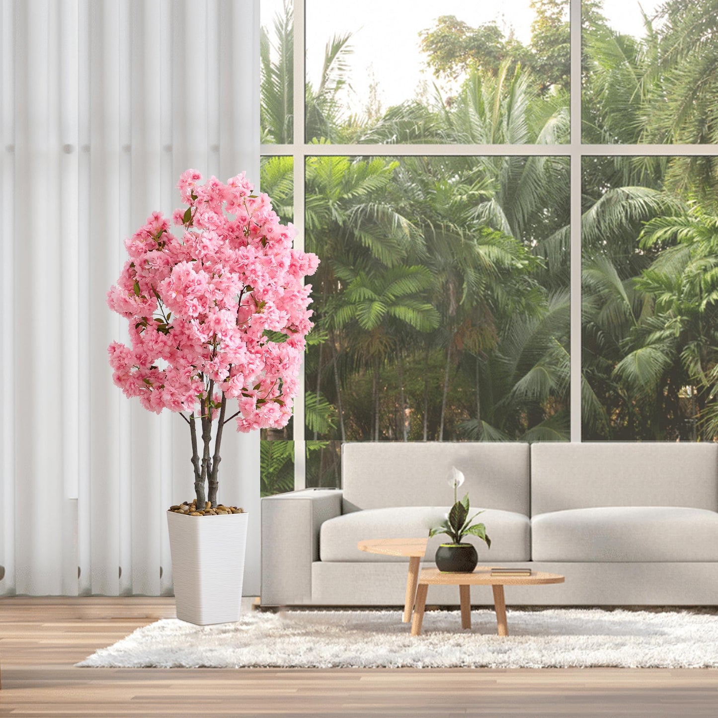 Artificial Cherry Blossom Tree 5FT Tall Pink Fake Sakura Flowers Tree, Fake Plants Indoor Decor for Spring Living Room Home House Entryway Bedroom Office Inside Wedding Party Valentine's Day