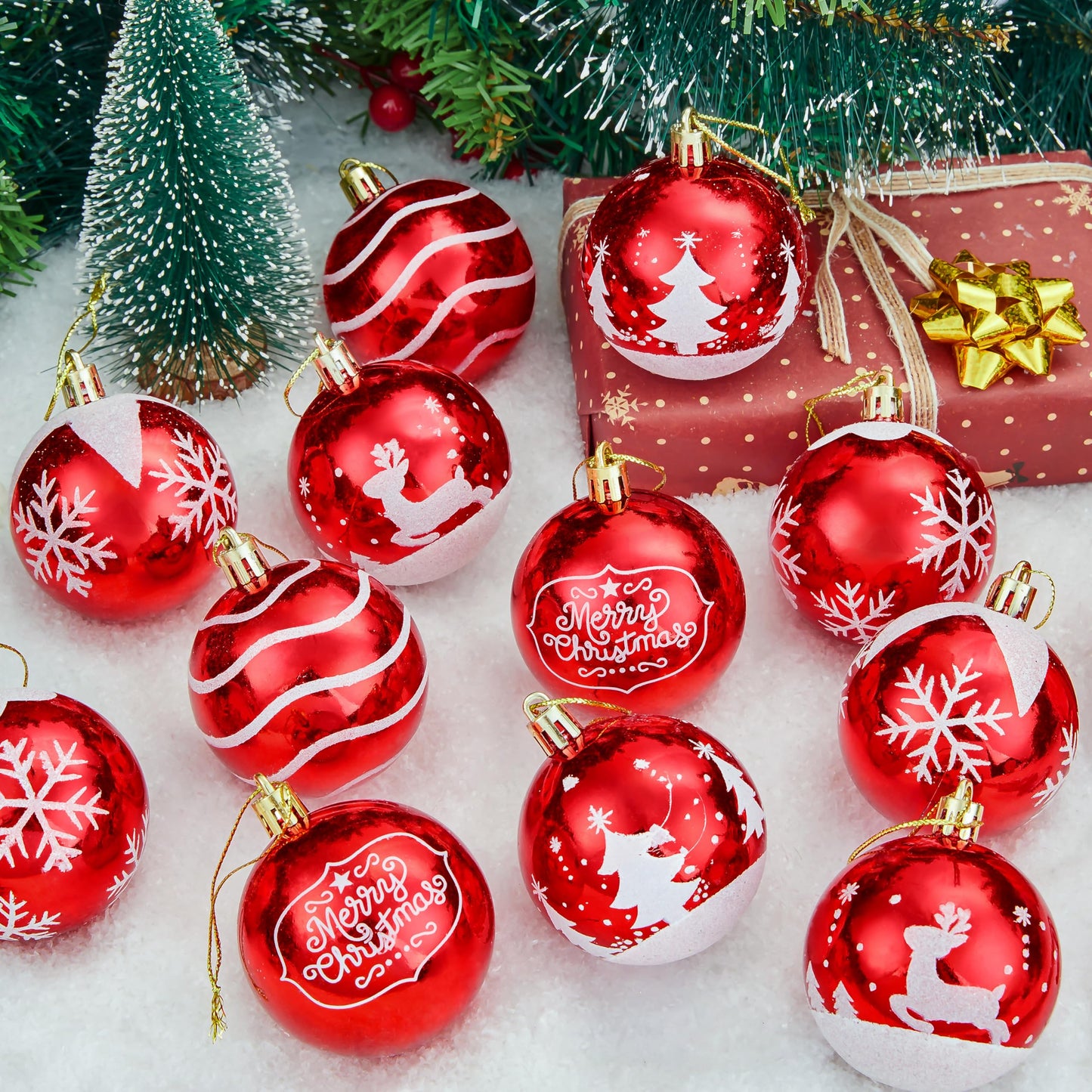 Joiedomi 24 Pcs 2.3” Red & White Christmas Ball Ornaments, Shatterproof Plastic Christmas Tree Ornaments, Hanging Decor for Wreath Garland Party Weddings Holidays