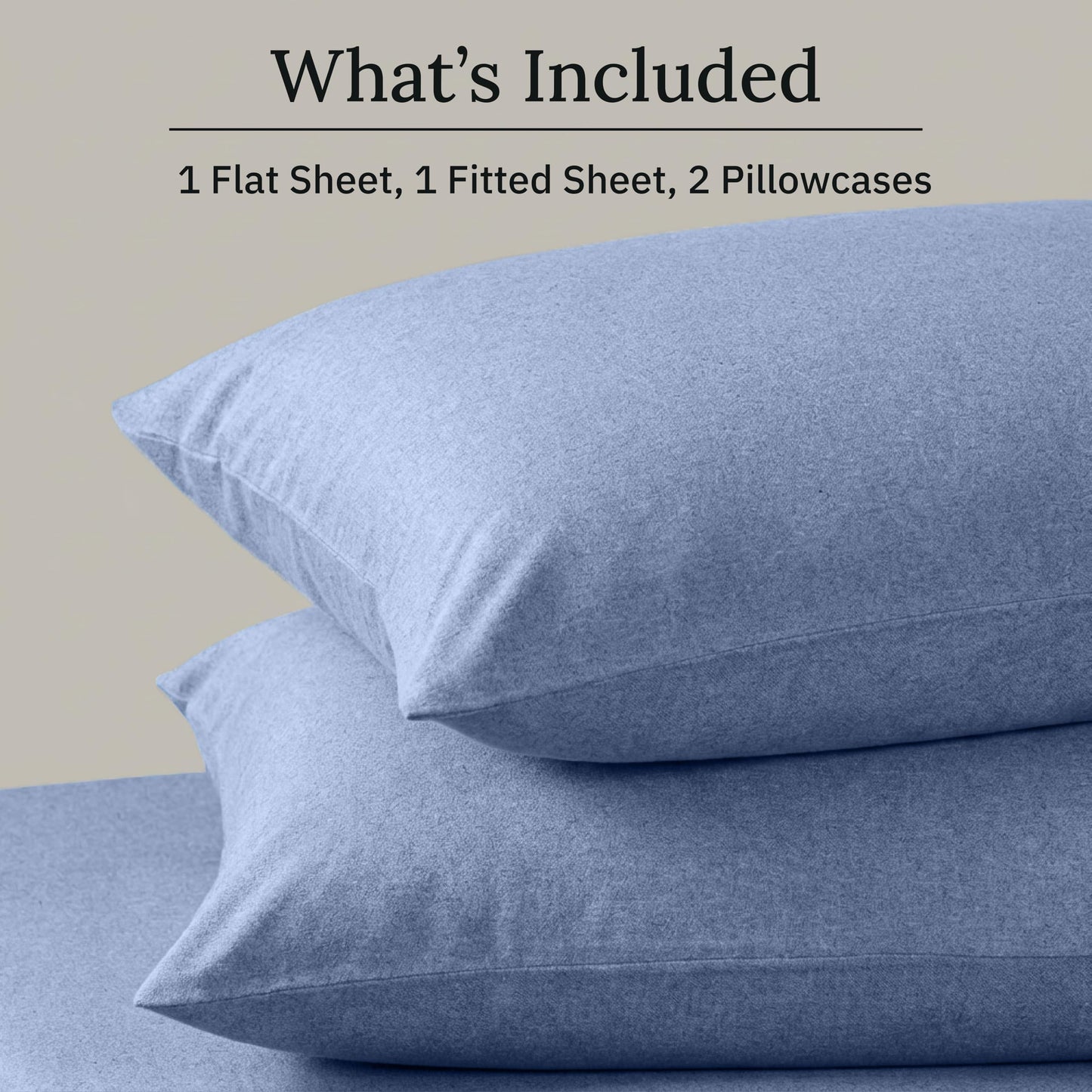 California Design Den Flannel King Size Sheets Set - Made in Portugal, 4-Piece 100% Cotton Flannel Sheets King Size, Thick, Velvet Soft, Triple-Brushed with Extra Deep Pockets - Heather Blue