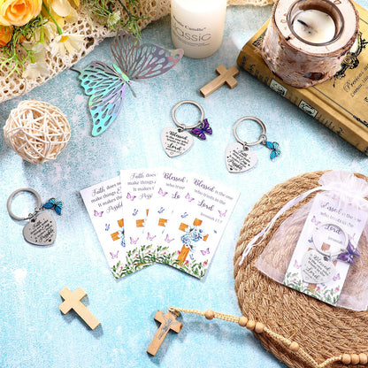 WZSTNBLA 20 Sets Inspirational Religious Gifts Christian Butterfly Keychain Motivational Encouragement Thank You Cards and Organza Bags Employee Appreciation Gift for Female Friends Staff Coworkers