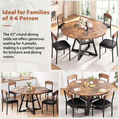 Round Dining Table Set for 4, Kitchen Table and Chairs for 4, Circle Table Round Pedestal Dining Room Dinner Dinette Table Set,5 Piece Space Saving Wood Kitchen & Dining Room Tables (Vintage, 42In)