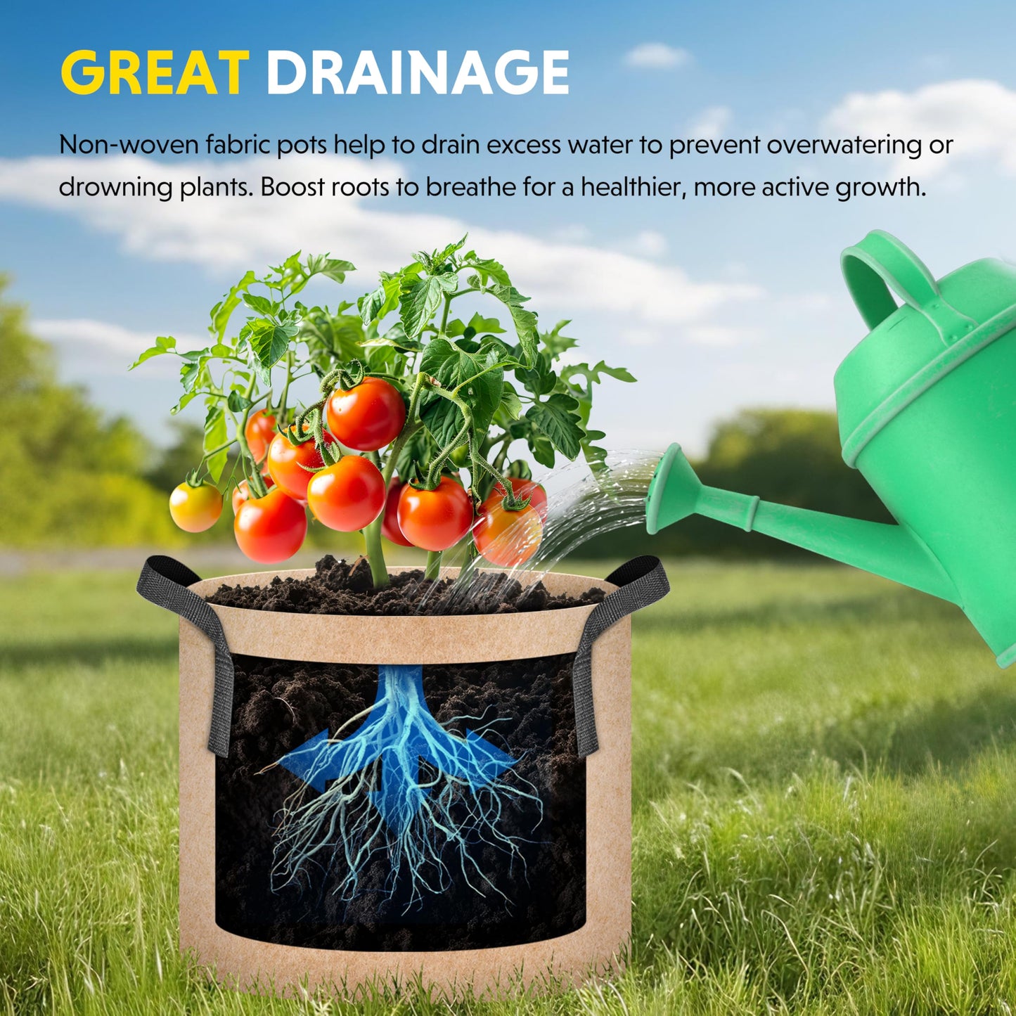iPower 10-Pack 15 Gallon Aeration Grow Bags Thick Nonwoven Fabric Pots with Handles, for Fruits, Vegetables, and Flowers, Tan