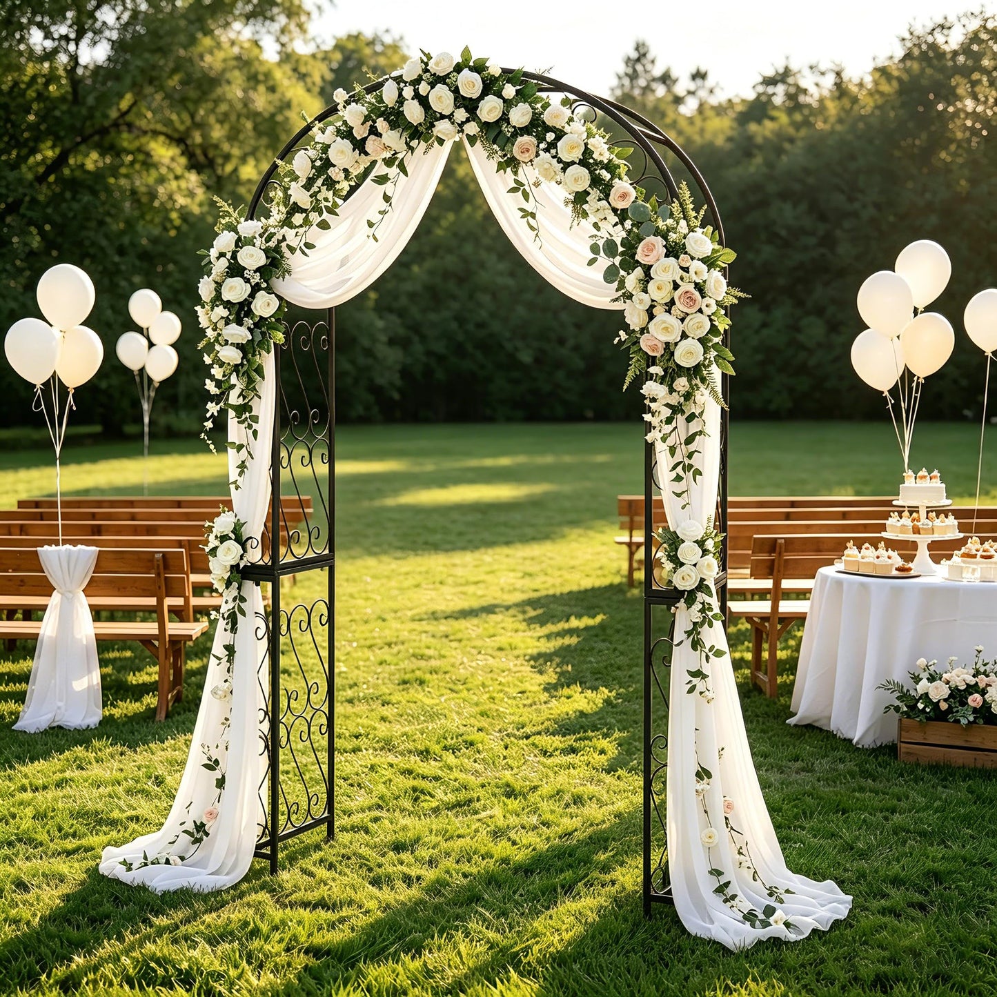 Flohover 48.8" W x 83.8" H Garden Arch, Black Sturdy Metal Iron Arbor, Courtyard Cast Trellis for Various Climbing Plant, Outdoor European-Style Archway Wedding Ceremony Party