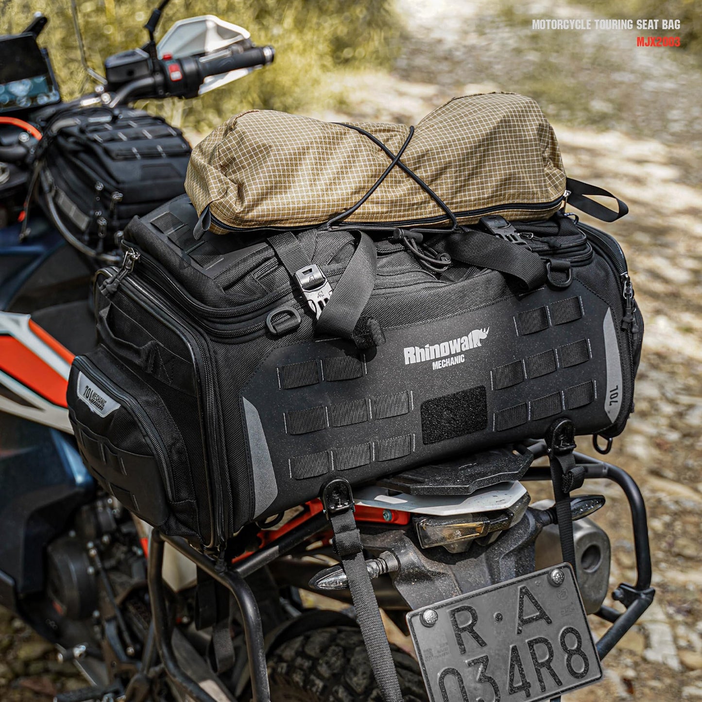 abamita Motorcycle Tail Bag Expandable 50-70L Travel Luggage with Rain Cover Backpack & Molle System-Black