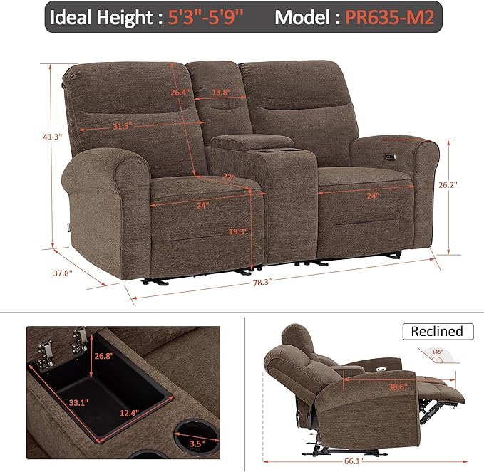 MCombo 78.3" Wall Hugger Power Loveseat Recliner Sofa
