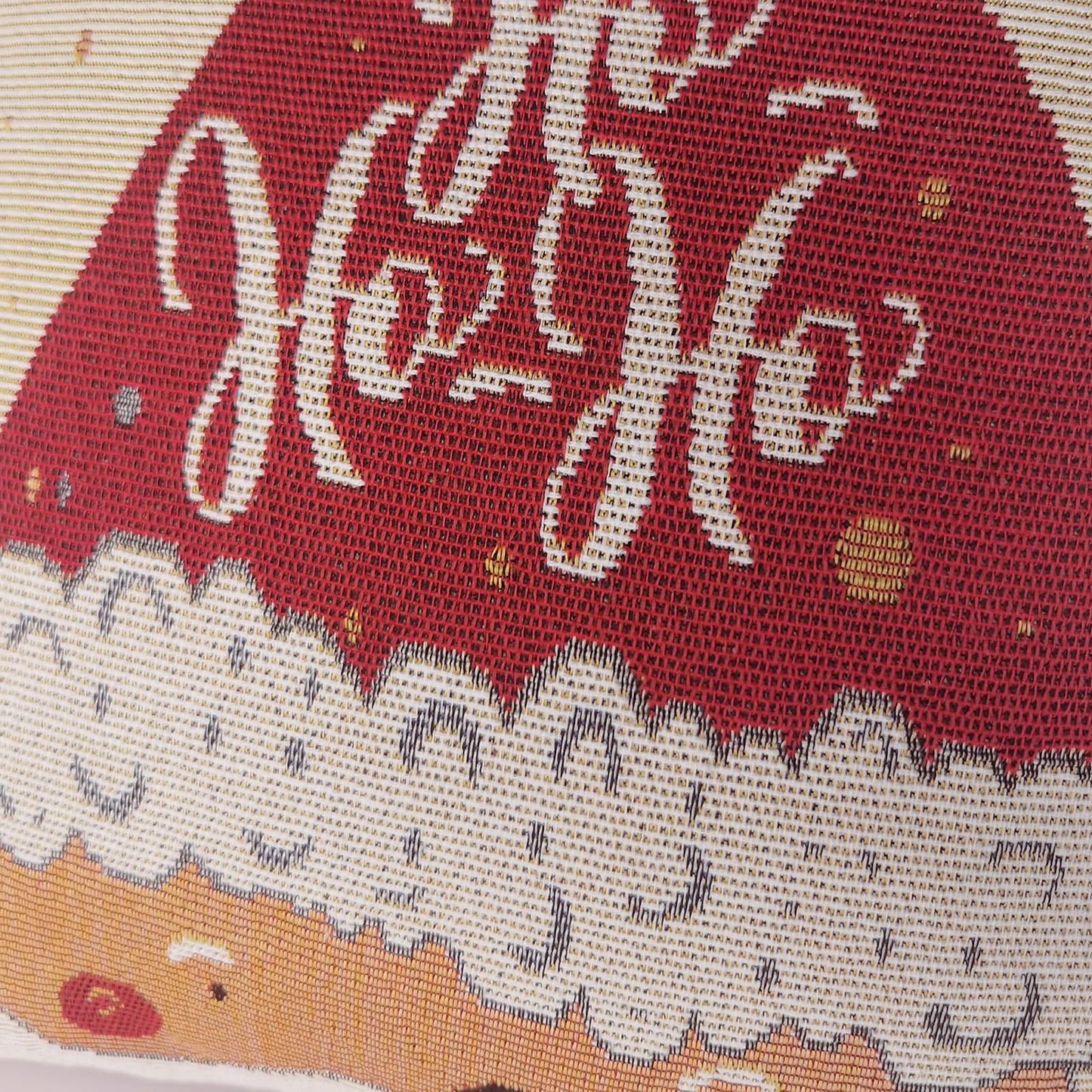 Christmas Tapestry Throw Pillow Cover 16x16 Inch - Festive Woven Jacquard Santa Claus Cushion Case - Red TC Backing, Piped Edges, Hidden Zipper - Decorative Holiday Home Decor for Sofa/Couch