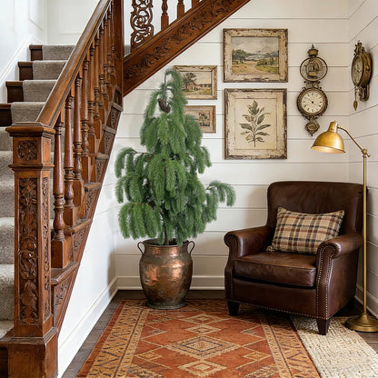 4FT Artificial Norfolk Pine Tree 2-Pack, Real Touch Faux Potted Plants in Black Pot, Fake Christmas Greenery for Indoor Outdoor Front Porch, Entryway, Year-Round Home Decor & Housewarming Gift