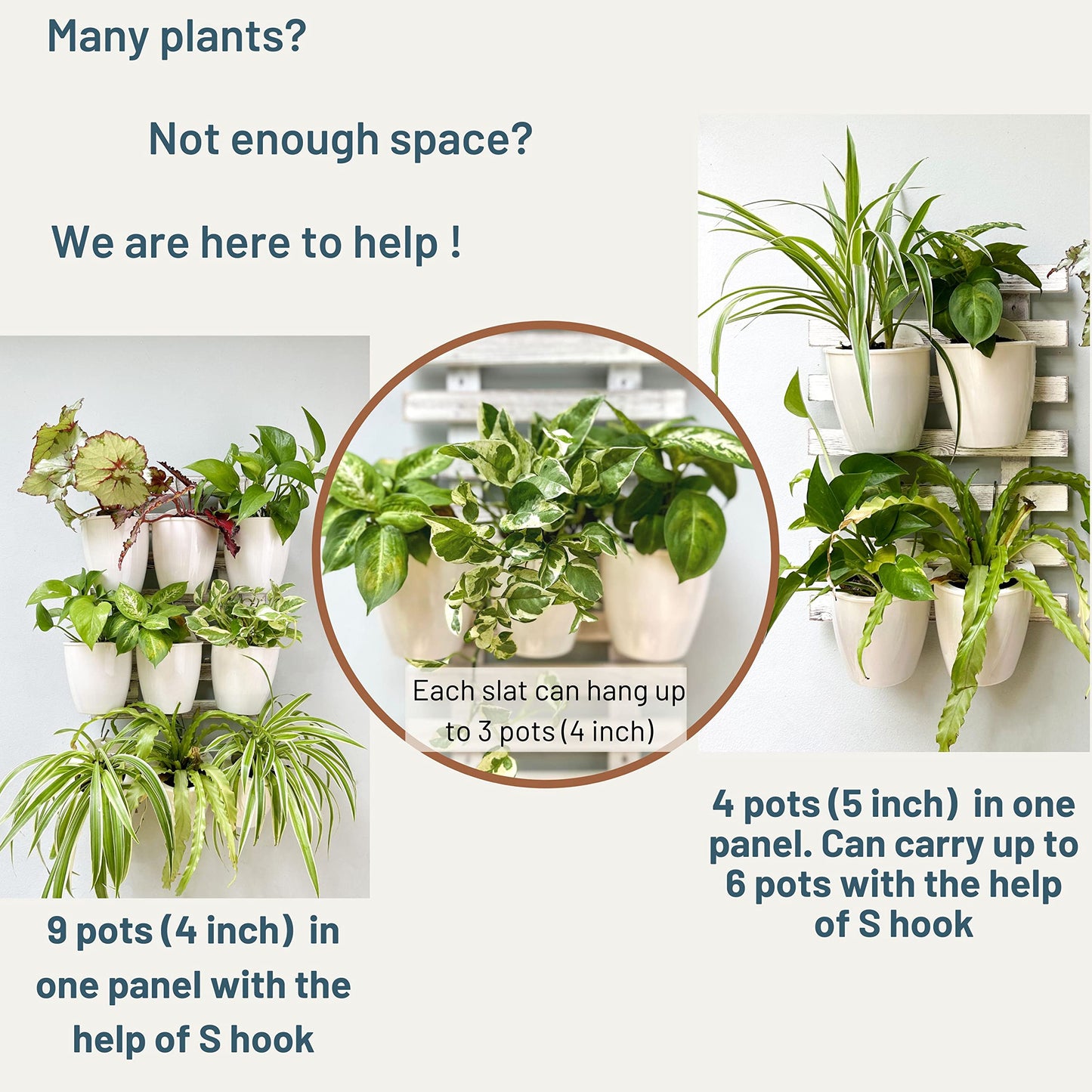 ShopLaLa Wooden Wall Planters - 2 Pack Wall Hanging Planters for Indoor Plants, White Rustic Wood Wall Mounted Flower Pot Holder Vertical Succulent Orchid Airplant Frame Display 15.7" (40cm)