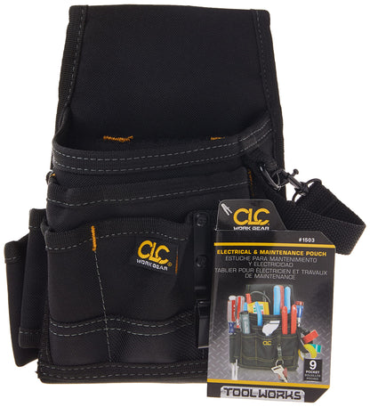 Custom Leathercraft CLC 1503 Small Electrical Maintenance Pouch , Black , 9 POCKET
