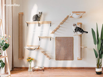 FUKUMARU Cat Climbing Shelf Wall Mounted, Four Step Cat Stairway with Jute Scratching for Cats Perch Platform Supplies, 40 x 22 cm, Left to Right