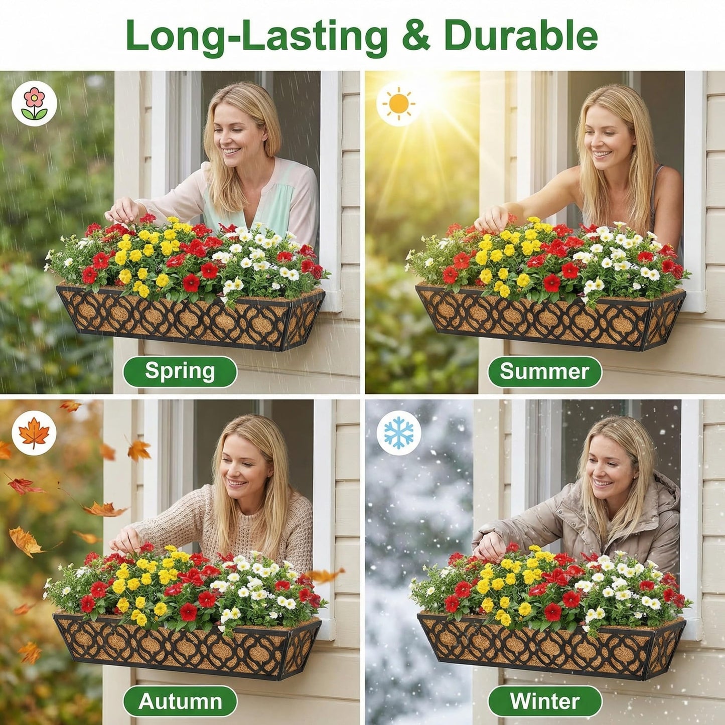 Y&M Railing Planter Boxes 24 Inch 2 Pack, Hanging Balcony Planter, Adjustable Deck Railing Planter Box, Metal Window Boxes Outdoor for Fence, Porch Flower Pots Holder