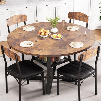 Round Dining Table Set for 4, Kitchen Table and Chairs for 4, Circle Table Round Pedestal Dining Room Dinner Dinette Table Set,5 Piece Space Saving Wood Kitchen & Dining Room Tables (Vintage, 42In)