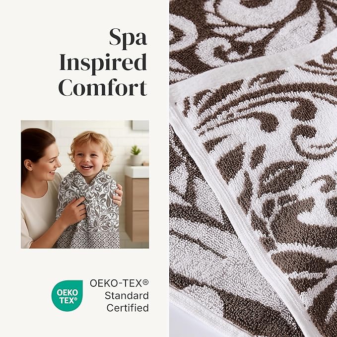Modern Threads Trefoil Filigree 6-Piece 100% Cotton Towel Set – Reversible Yarn