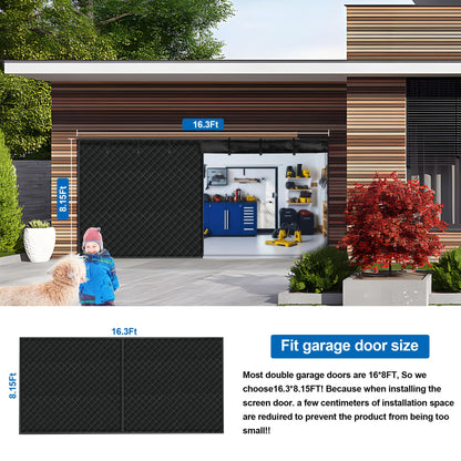Garage Door Insulation Kit, Garage Insulated Door Curtain, Garage Screen for Winter, Weatherproof, Windproof, Soundproof(16 * 8Ft)