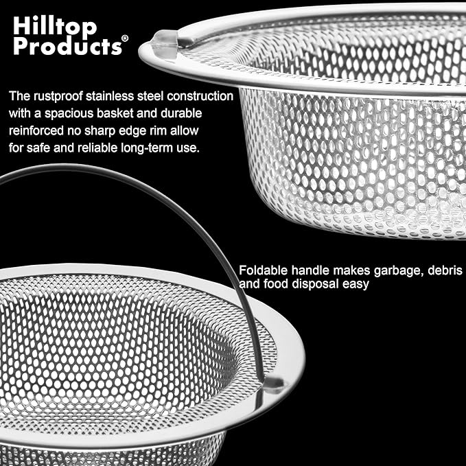 2 Pack - 4.5" Top / 3" Basket - Kitchen Sink Drain Strainer Stainless Steel