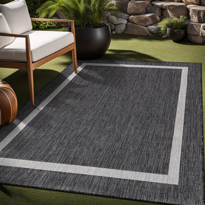 Luul Home Bordered Outdoor Rug 9x12 Washable Outside Carpet for Indoor Patio Porch Waterproof Easy Cleaning Non Shedding Area Rugs Gray 9 x 12