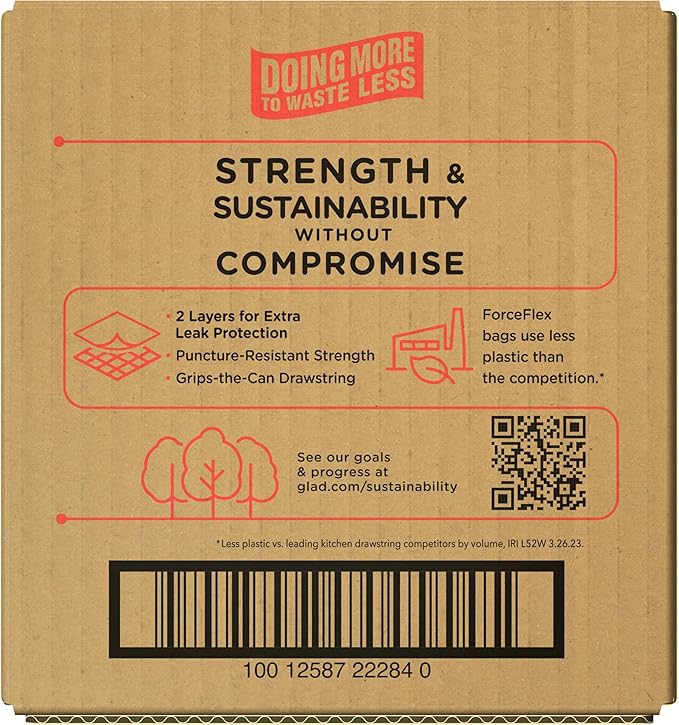 Glad Trash & Food Storage ForceFlex Protection Series Tall Trash Bags, 13 Gal