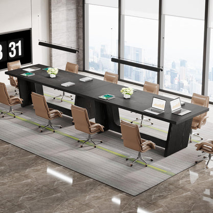 Tribesigns 6 FT Conference Table, 71" Rectangular Meeting Table for Office Conference Room, Large Executive Seminar Desk for 6-8, Wooden Business Boardroom Table with Heavy-Duty Pedestal Base, Black