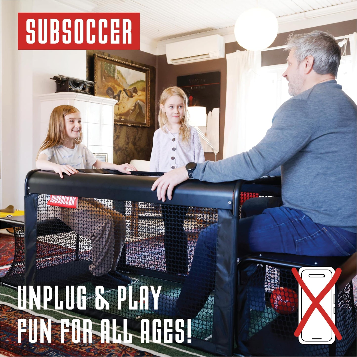 Subsoccer S3 Portable Bench Soccer Game Sturdy Indoor Outdoor Table Soccer Set with Benches and Ball, Easy Assembly Pack and Go Design for Beach, Home, Office or Backyard, Fun for All Ages