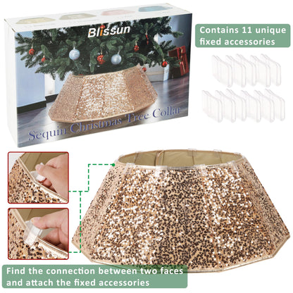 Blissun Christmas Tree Collar, Sequin Christmas Tree Skirt, Foldable Tree Ring, Xmas Tree Stand Base Cover for Christmas Tree Decoration, Champagne