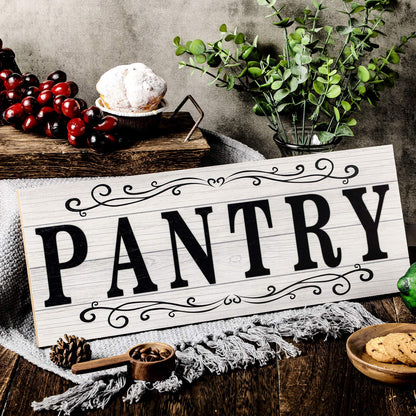 Jetec Pantry Sign Wall Decor Farmhouse Pantry Signs Wood Rustic Retro Hanging Wooden Art Plaque Decorative for Kitchen Restaurant Door Room Home Decoration, 16 x 6 Inch(White)