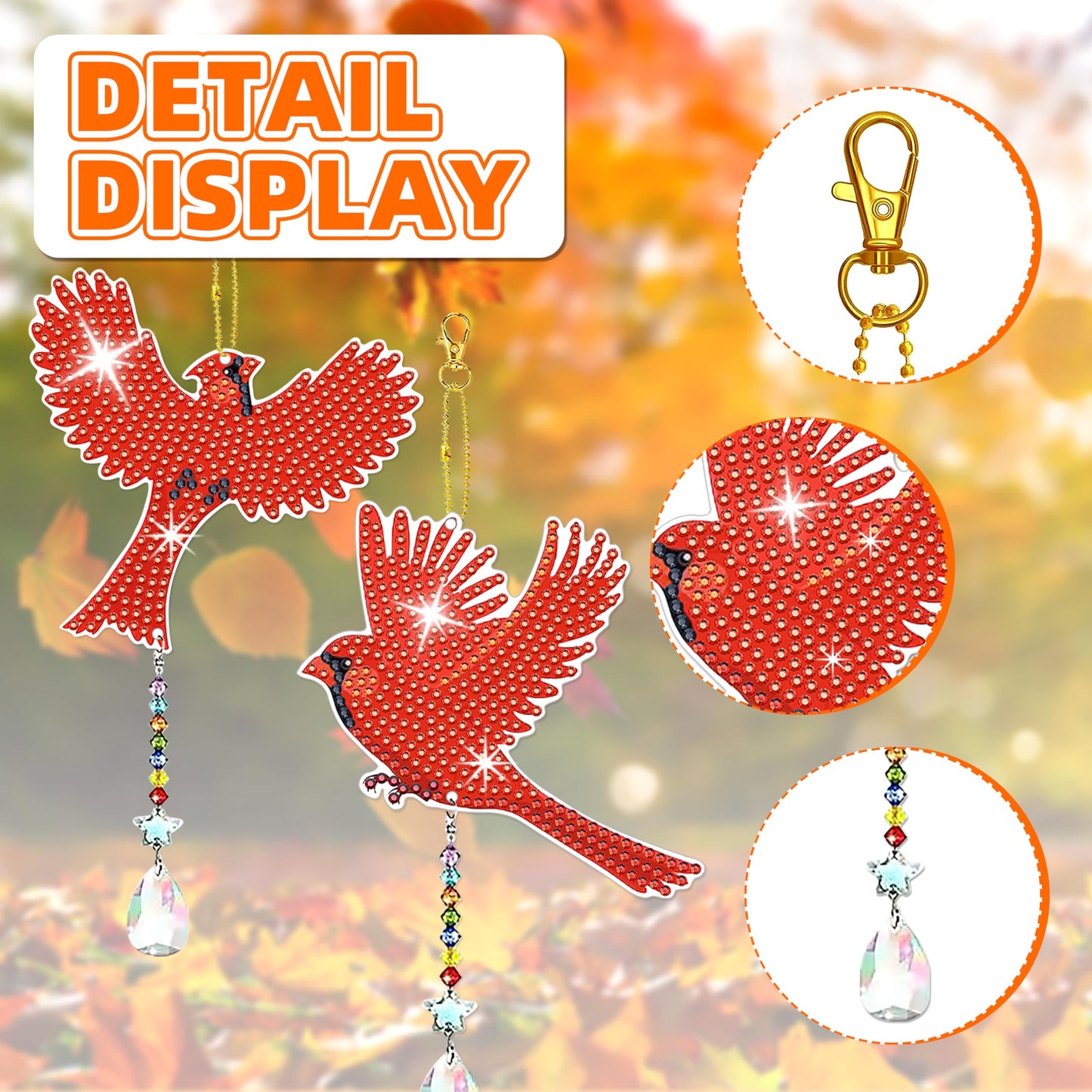 JeCuiK 6 Pcs Cardinal Bird Diamond Painting Wind Chimes 5D DIY Diamonds Painting Suncatcher Ornament Double Sided Diamond Art Suncatcher Hanging Crystal Pendant Best Gifts for Mom