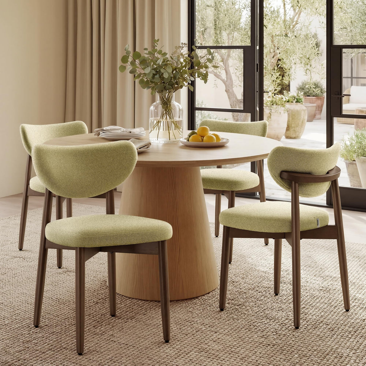 VASAGLE Wooden Dining Chairs Set of 4, Upholstered Kitchen Chairs with Solid Wood Legs, Ergonomic Curved Backrest, Built-in Handle, Mid Century Modern, for Kitchen Dining Vanity, Sage Green