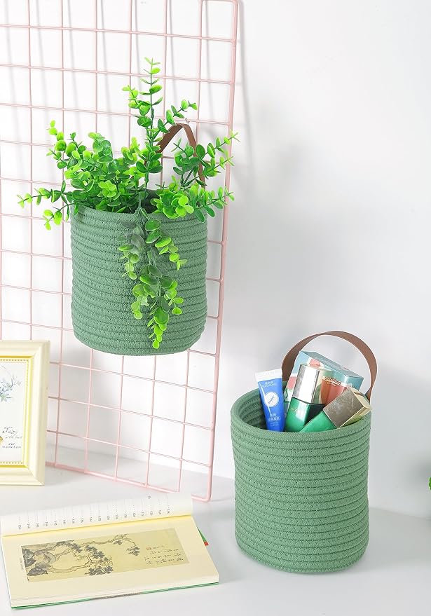 2pack Small Hanging Basket-Cotton Rope Wall Basket