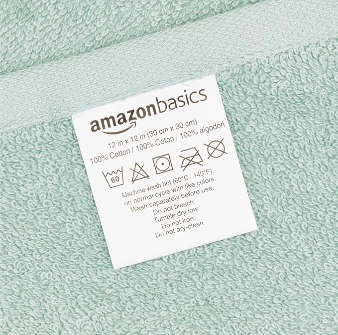 Amazon Basics Washcloth for Bathroom, 100% Cotton Extra Absorbent, Fast Drying