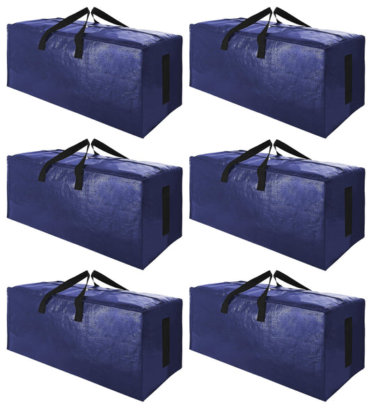 SWEET DOLPHIN 6 Pack Extra Large Moving Bags with Strong Zippers & Carrying Handles, Heavy Duty Storage Tote for Space Saving Moving Storage, Fold Flat, Alternative to Moving Box (Navy Blue)