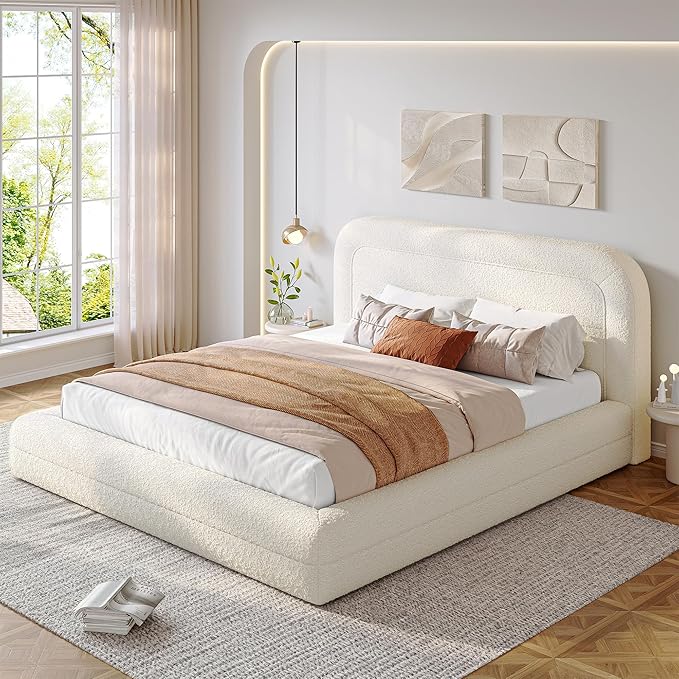 Homkdom Cloud Bed Frame with Headboard, Upholstered Soft Full Bed Frame with