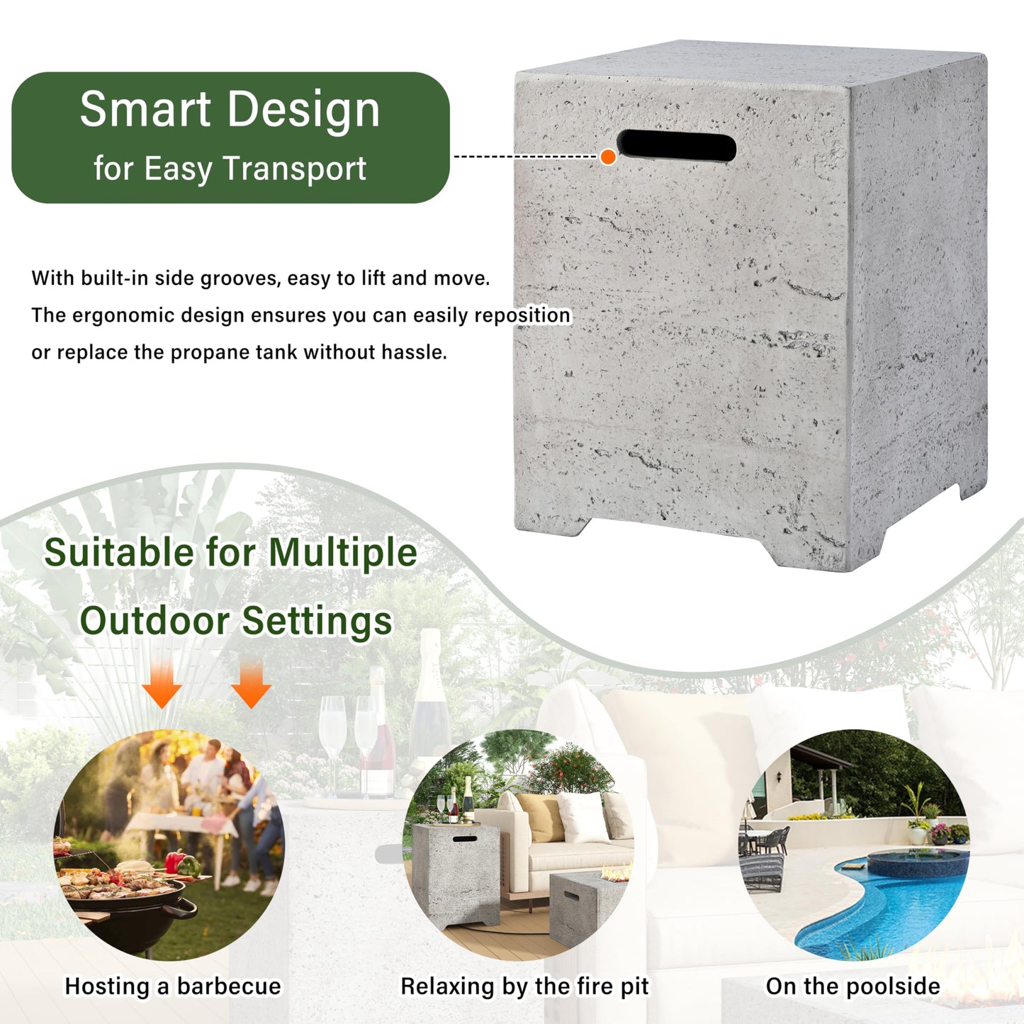 Merax Outdoor 15.75''MGO Propane Tank Cover Table, Propane Tank Holder with Handles on Both Sides & Groove Hole at The Bottom,Fire Side Table for Gas Fire Pits,No Assembly Needed, Light Gray