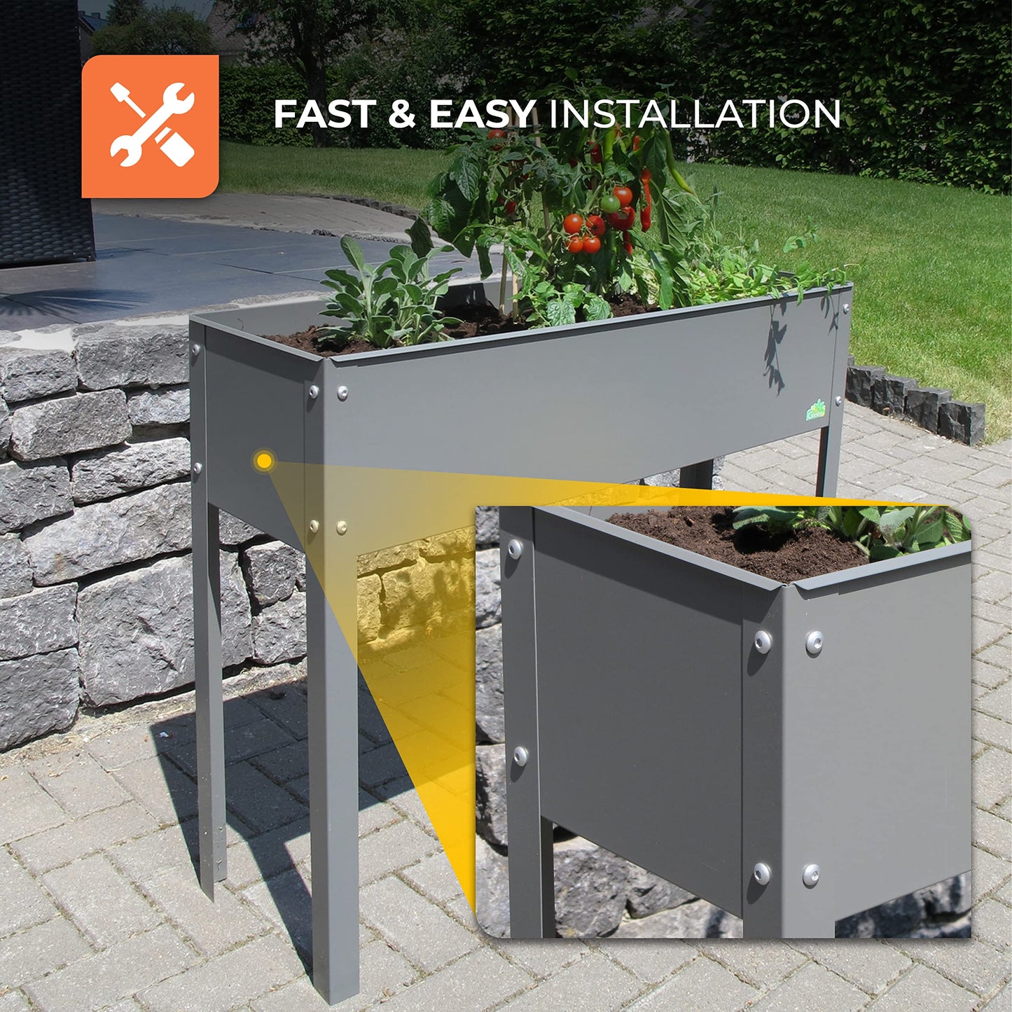 Bio Green Metal Raised Garden Bed Freising-XL with Drainage I Large Galvanized & Powder-Coated Outdoor Planter Box with Legs for Herb Garden, Flowers, Vegetables, Patio I 40x12x31.5 inch, Anthracite