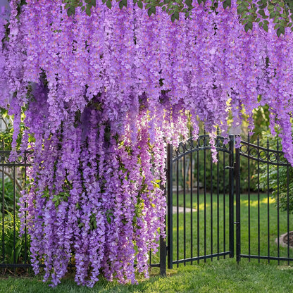 Giegxin Purple 26 Pcs 3D Wisteria Tree for Classroom Room Ceiling Wall Decor Bulletin Board Large Wisteria Garland with 5 Metal Mesh Panel Artificial Fake Hanging Flower Wedding Bedroom Backdrop