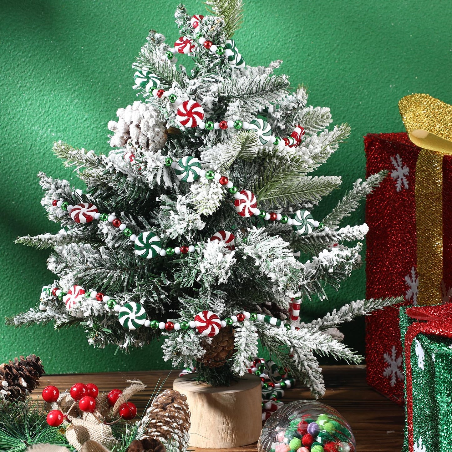 LCPQMZGH 24 feet Peppermint Garland Christmas Tree Bead Garland for Xmas Party Supplies Holiday Favors Ornaments