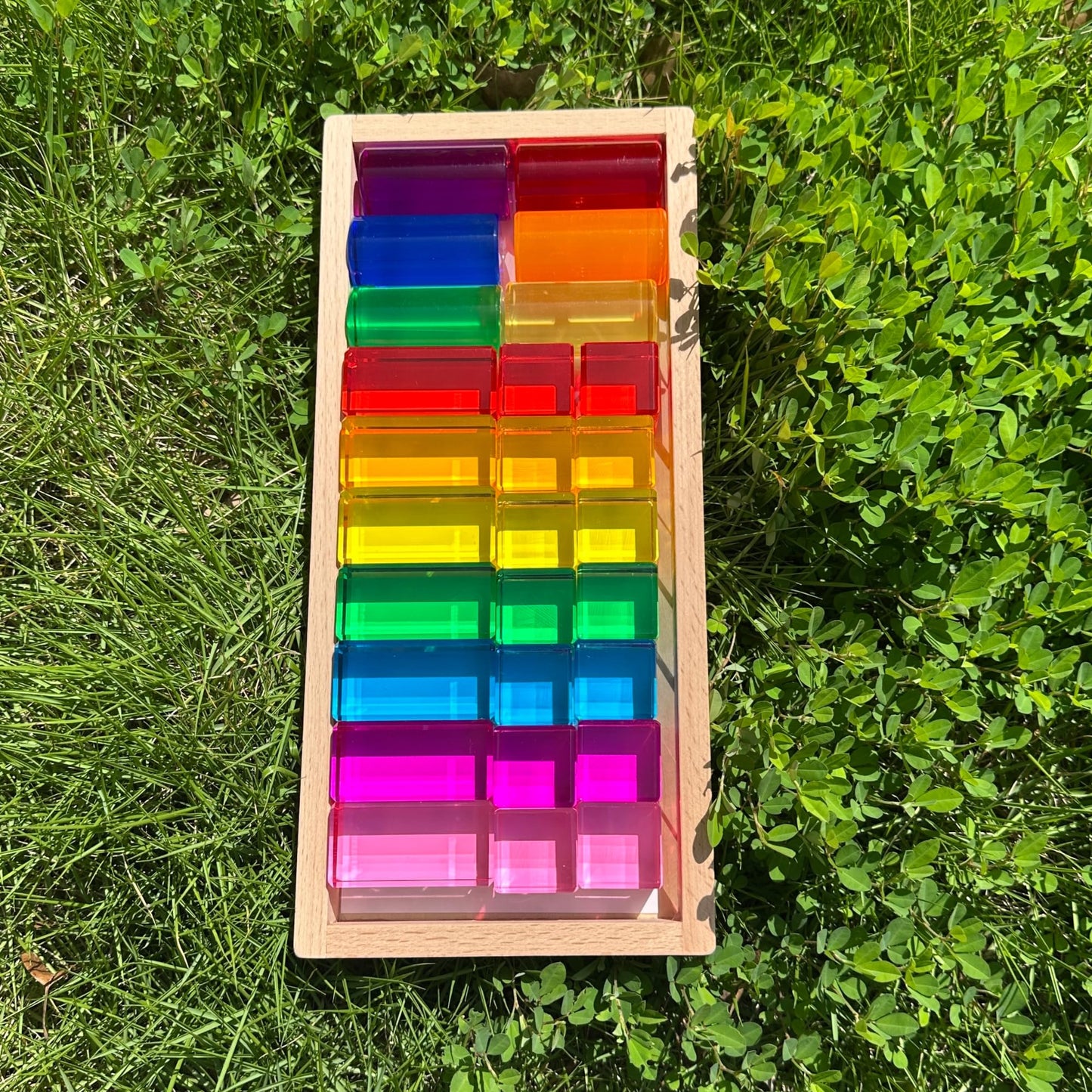 KOAICS 27PCS Rainbow Crystal Acrylic Blocks with Tray, 7 Colors Stacking Gem Blocks for Kids, 3 Shapes Cylinder, Cube, Cuboid Educational Sensory Light Learning Toys(Mixed Shape Acrylic Blocks)
