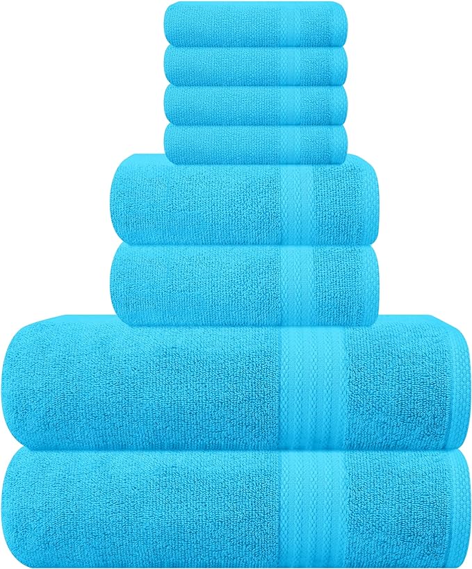 GLAMBURG Ultra Soft 8-Piece Towel Set -100% Pure Ringspun Cotton, Contains 2